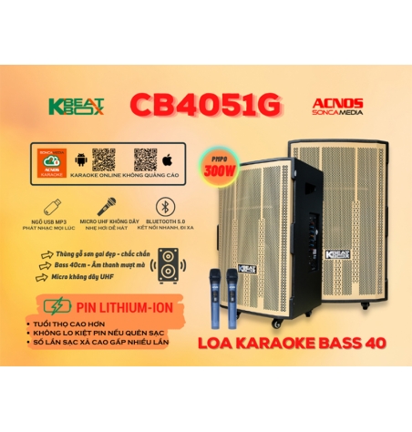 Loa kéo Acnos KBeatbox CB4051G Bluetooth Loa gỗ bass 4 tấc
